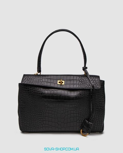 Жіноча сумка Balenciaga Rodeo Large Crocodile Embossed Black/Gold Premium фото