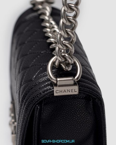 Жіноча сумка Chanel Boy Black/Silver Caviar RHW Mini Premium фото