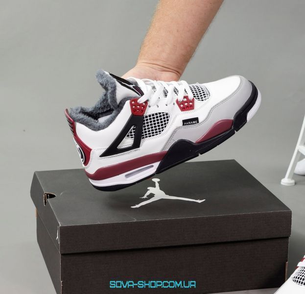 Зимові чоловічі та жіночі кросівки (хутро) Nike Air Jordan 4 White/Bordo фото