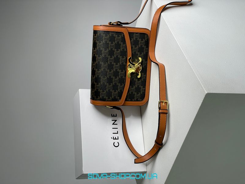 Жіноча сумка Celine Teen Triomphe Bag in Triomphe Canvas And Calfskin Tan Premium фото