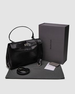 Жіноча сумка Balenciaga Rodeo Large Crocodile Embossed Black/Silver Premium фото