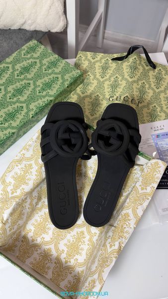 Жіночі шльопанці Gucci Matte Black Premium фото