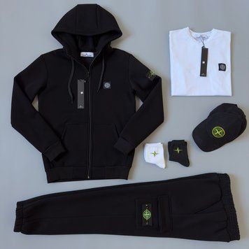 Чоловічий та жіночий костюм ЗИМОВИЙ Stone Island: zip худі-штани-футболка-кепка (2 пари носків у подарунок) Stone Island фото