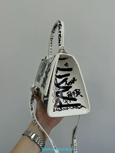 Жіноча сумка Balenciaga Hourglass Small Handbag Graffiti in White Premium фото