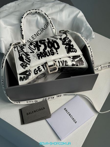 Женская сумка Balenciaga Hourglass Small Handbag Graffiti in White Premium фото