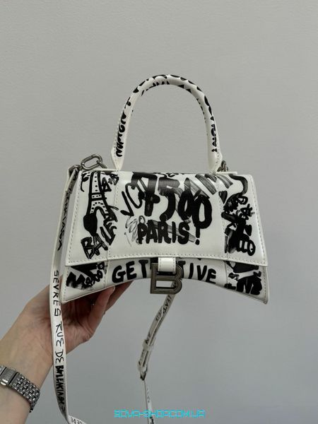 Жіноча сумка Balenciaga Hourglass Small Handbag Graffiti in White Premium фото