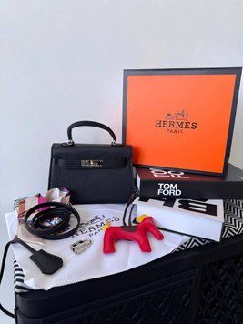 Жіноча сумка Hermes Mini Kelly 20 Bag Black / Silver Premium фото