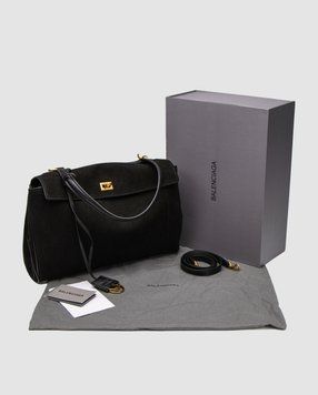Жіноча сумка Balenciaga Rodeo Suede Black/Gold Hardware Premium фото