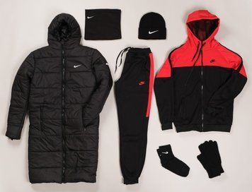 Мужской набор Nike: 6 в 1 ️Парка + Спортивный костюм + шапка + бафф + перчатки + носки фото