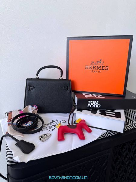 Жіноча сумка Hermes Mini Kelly 20 Bag Black / Silver Premium фото