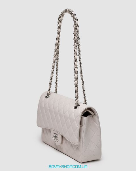 Женская сумка Chanel Classic 2.55 Medium Double Flap in White/Silver Premium фото