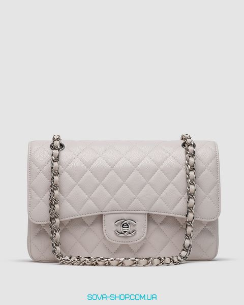 Женская сумка Chanel Classic 2.55 Medium Double Flap in White/Silver Premium фото