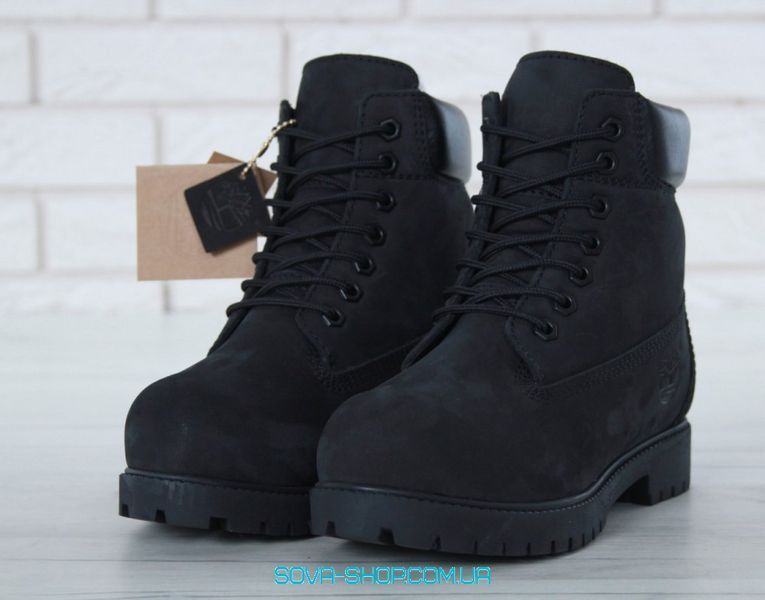 Зимові чоловічі та жіночі ботинки (Вовняне хутро) Timberland CLASSIC PREMIUM NUBUCK WATERPROOF ALL BLACK фото