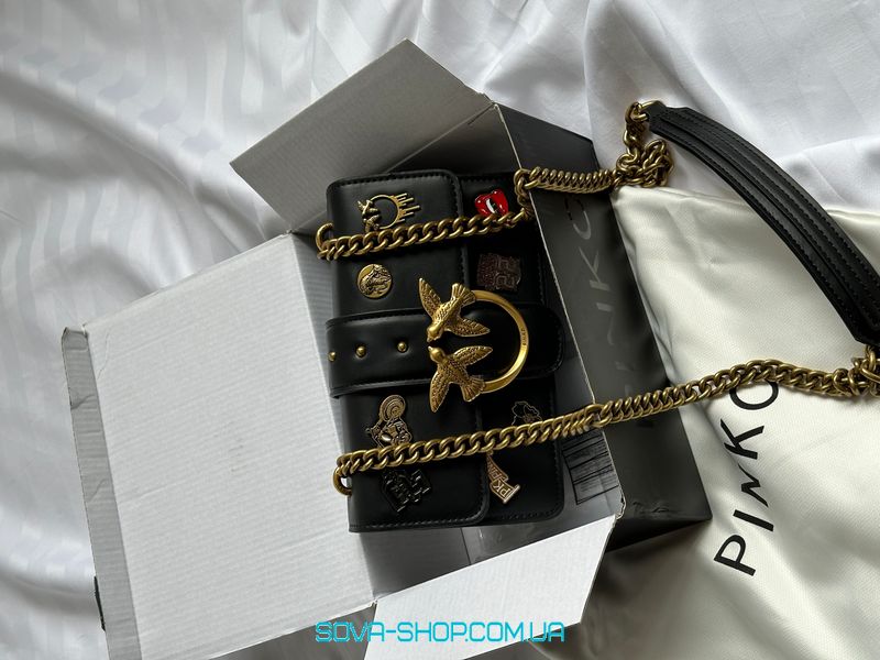 Жіноча сумка Pinko Mini Love Bag One Simply With Enamel Pin Black Premium фото