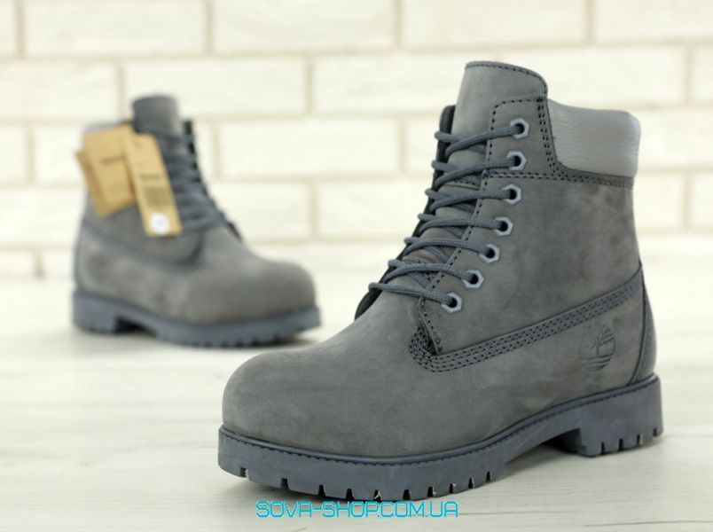 Мужские зимние ботинки (натуральный мех) Timberland CLASSIC PREMIUM NUBUCK WATERPROOF GREY фото