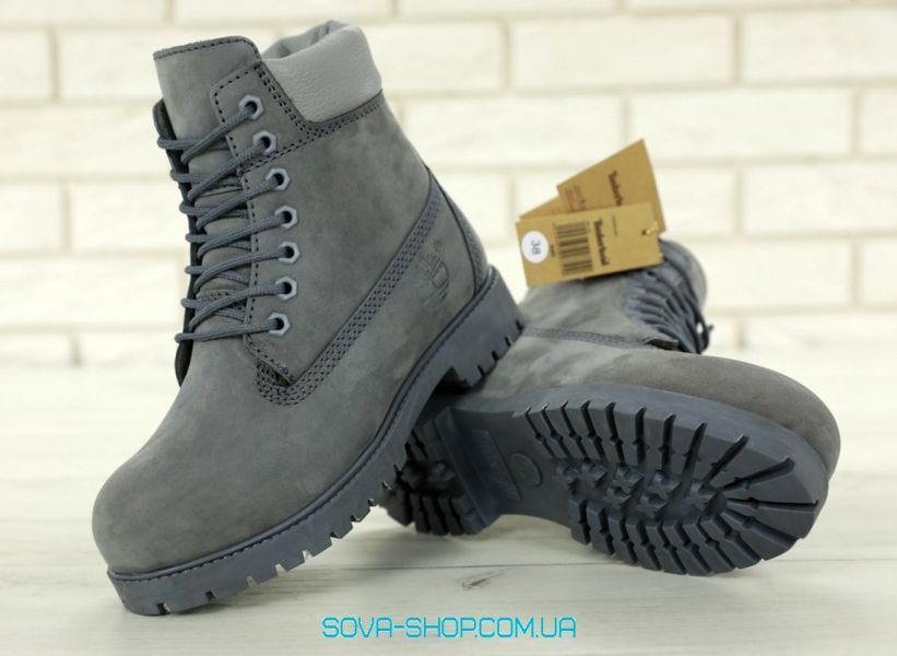 Мужские зимние ботинки (натуральный мех) Timberland CLASSIC PREMIUM NUBUCK WATERPROOF GREY фото