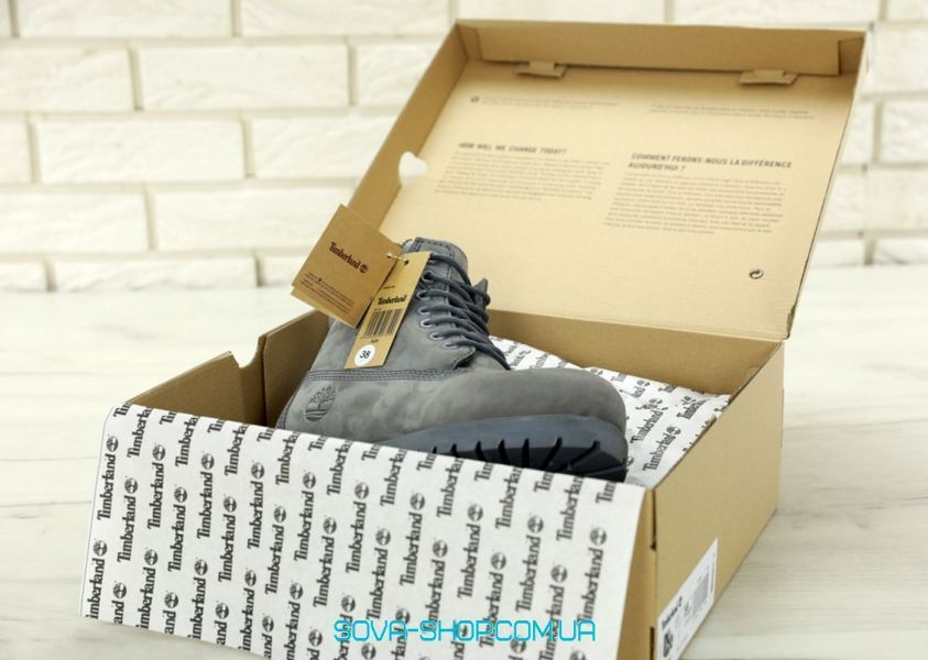 Мужские зимние ботинки (натуральный мех) Timberland CLASSIC PREMIUM NUBUCK WATERPROOF GREY фото