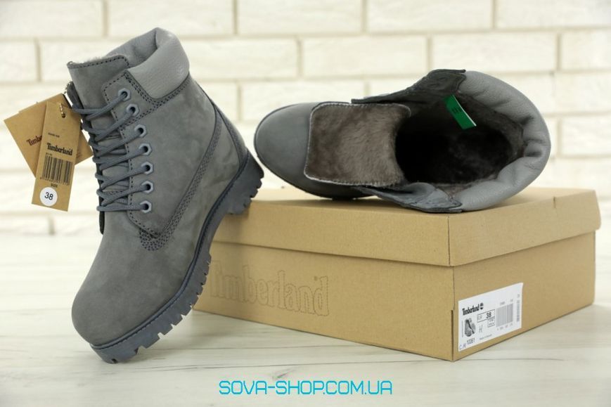 Мужские зимние ботинки (натуральный мех) Timberland CLASSIC PREMIUM NUBUCK WATERPROOF GREY фото