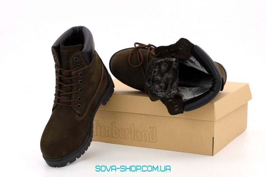 Мужские зимние ботинки (шерстяной мех) Timberland CLASSIC PREMIUM NUBUCK WATERPROOF Dark Brown фото