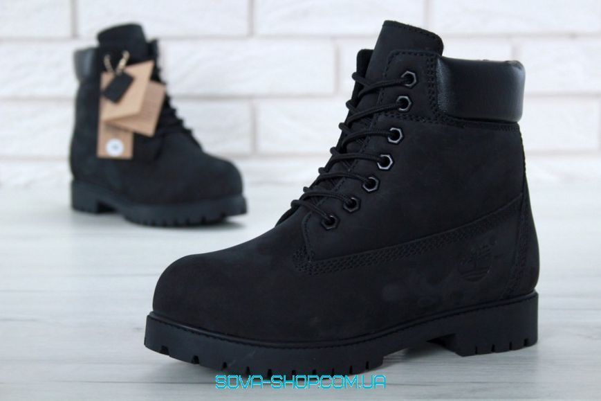 Зимові чоловічі та жіночі ботинки (Вовняне хутро) Timberland CLASSIC PREMIUM NUBUCK WATERPROOF ALL BLACK фото