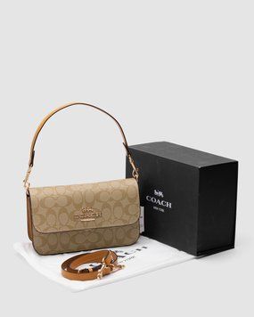 Жіноча сумка Coach Brynn Flap Crossbody In Signature Canvas Beige Premium фото
