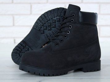 Зимові чоловічі та жіночі ботинки (Вовняне хутро) Timberland CLASSIC PREMIUM NUBUCK WATERPROOF ALL BLACK фото