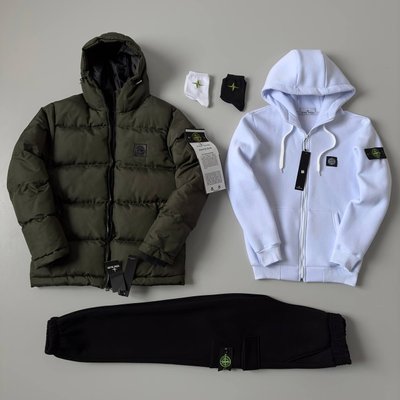 ❄️Мужской и женский набор Stone Island: 5 в 1 ☃ Куртка-зип худи-штаны-2 пары носков фото