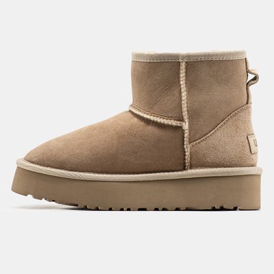 Женские зимние ботинки UGG Mini Platform Light Brown Premium фото