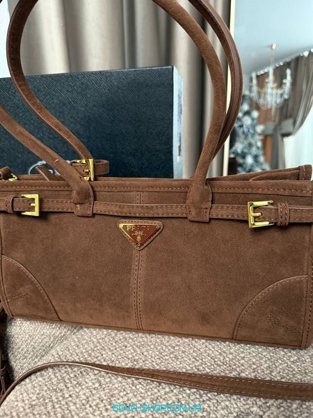 Женская сумка Prada Bonnie Medium Suede Handbag Chocolate Premium фото