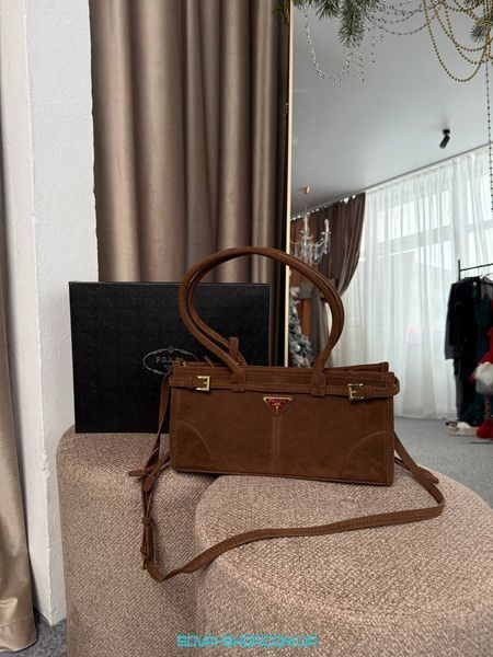 Женская сумка Prada Bonnie Medium Suede Handbag Chocolate Premium фото