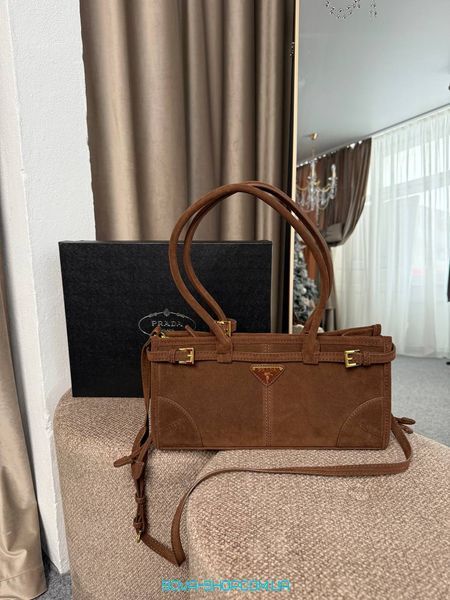 Женская сумка Prada Bonnie Medium Suede Handbag Chocolate Premium фото