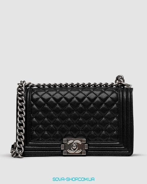 Женская сумка Chanel Medium Boy Black/Silver Caviar RHW Premium фото