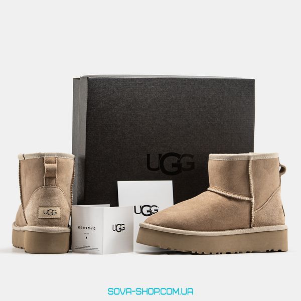 Женские зимние ботинки UGG Mini Platform Light Brown Premium фото