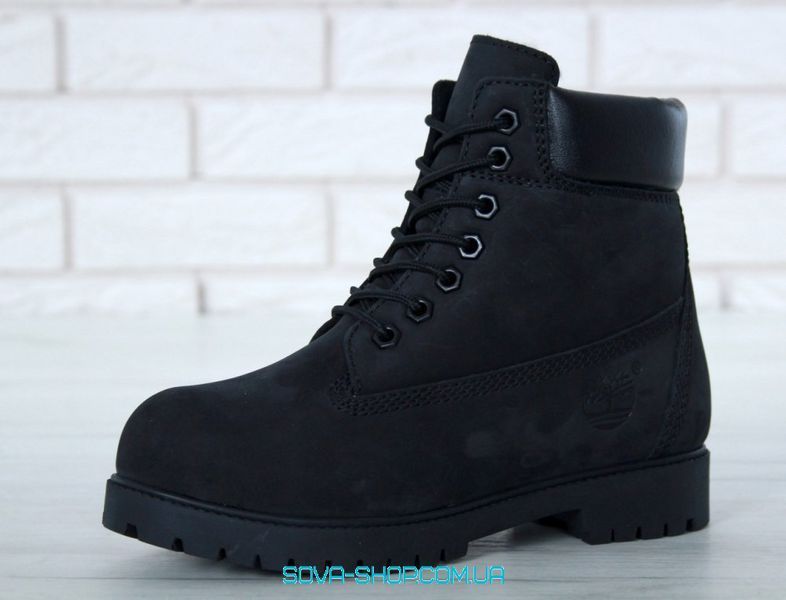 Зимові чоловічі та жіночі ботинки (Вовняне хутро) Timberland CLASSIC PREMIUM NUBUCK WATERPROOF ALL BLACK фото