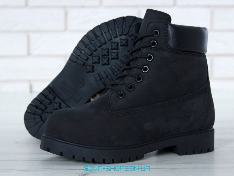 Зимові чоловічі та жіночі ботинки (Вовняне хутро) Timberland CLASSIC PREMIUM NUBUCK WATERPROOF ALL BLACK фото