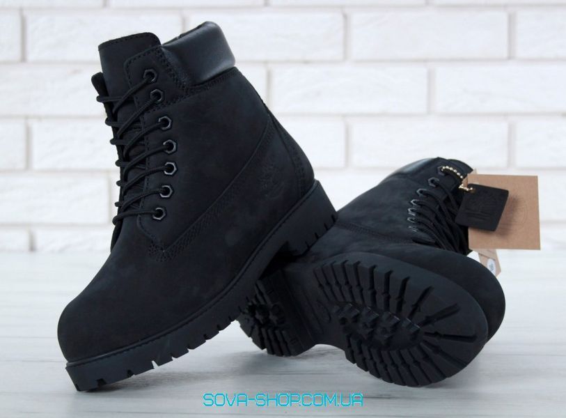 Зимові чоловічі та жіночі ботинки (Вовняне хутро) Timberland CLASSIC PREMIUM NUBUCK WATERPROOF ALL BLACK фото