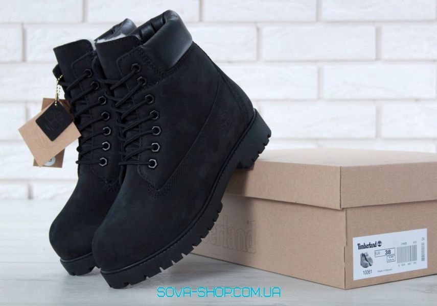 Зимові чоловічі та жіночі ботинки (Вовняне хутро) Timberland CLASSIC PREMIUM NUBUCK WATERPROOF ALL BLACK фото