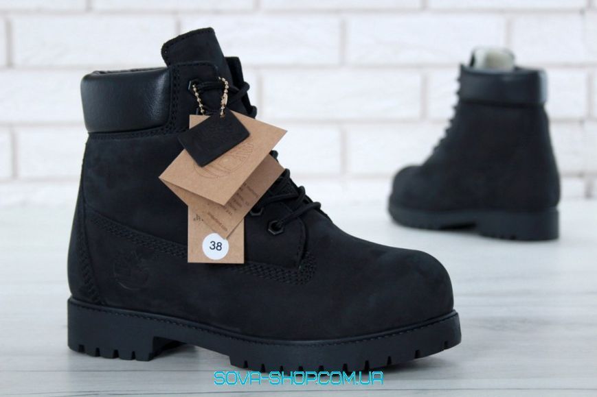 Зимові чоловічі та жіночі ботинки (Вовняне хутро) Timberland CLASSIC PREMIUM NUBUCK WATERPROOF ALL BLACK фото