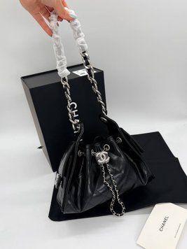 Жіноча сумка Chanel 25 Micro Handbag in Grained Calfskin in Black Silver Premium фото
