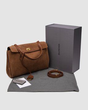 Жіноча сумка Balenciaga Rodeo Suede Brown/Gold Hardware Premium фото