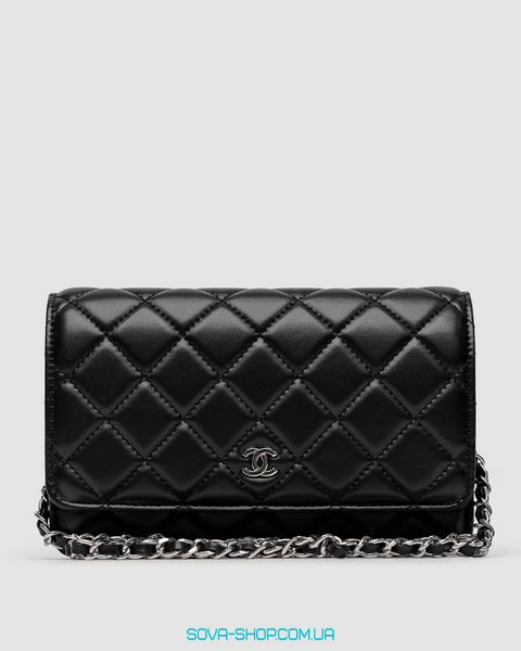 Женская сумка Chanel Classic Wallet on Chain Black/Silver Premium фото