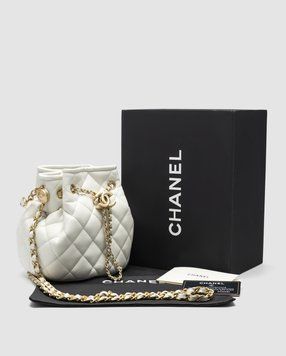 Жіноча сумка Chanel Mini Button Bucket Crossbody Bag Milk/Gold Premium фото