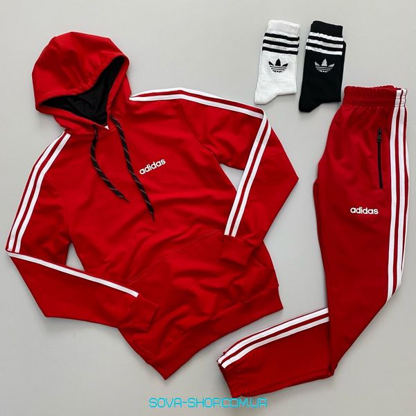 Чоловічий костюм худі-штани (2 пари носків у подарунок) Adidas червоний фото