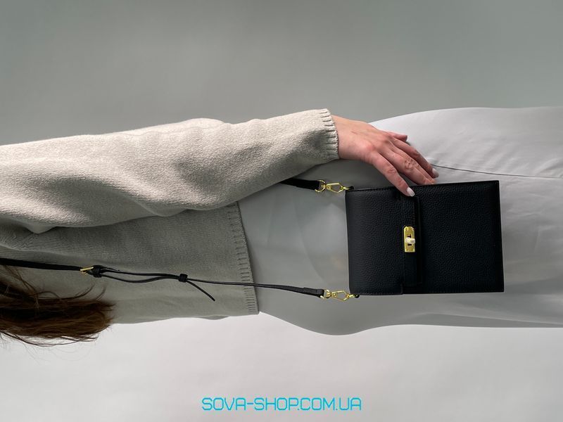Жіноча сумка Hermes Small Crossbody Black/Gold Premium фото