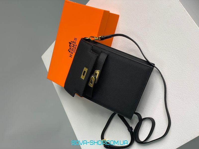 Жіноча сумка Hermes Small Crossbody Black/Gold Premium фото