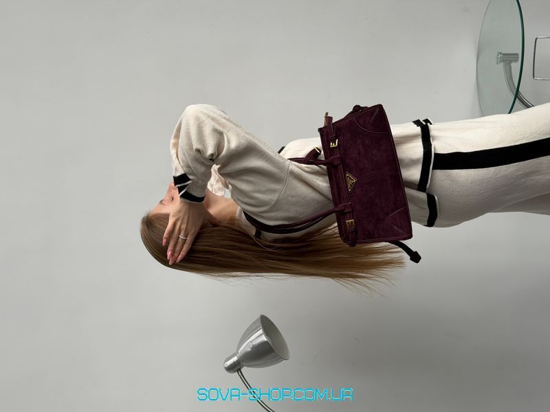 Жіноча сумка Prada Bonnie Medium Suede Handbag Burgundy Premium фото