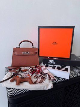 Жіноча сумка Hermes Mini Kelly 20 Bag Brown / Silver Premium фото