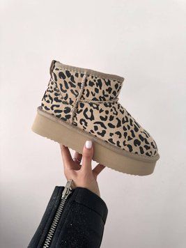 Жіночі зимові ботинки UGG ULTRA MINI PLATFORM BEIGE LEOPARD SUEDE фото