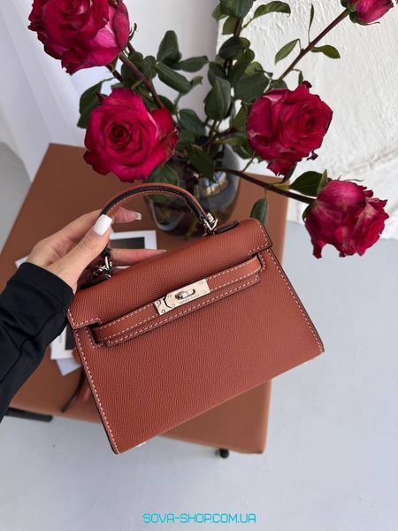 Жіноча сумка Hermes Mini Kelly 20 Bag Brown / Silver Premium фото