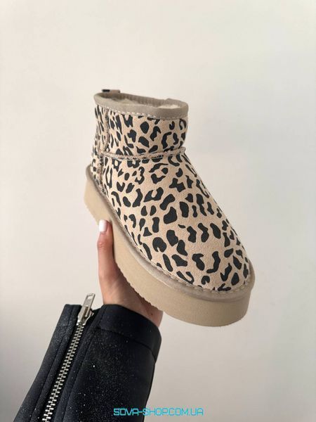 Жіночі зимові ботинки UGG ULTRA MINI PLATFORM BEIGE LEOPARD SUEDE фото
